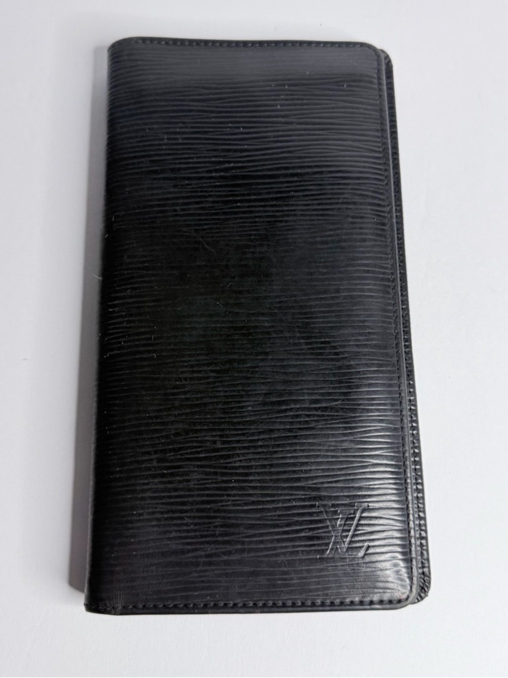Louis Vuitton Black Epi Leather Long Wallet with Subtle LV Stamp
